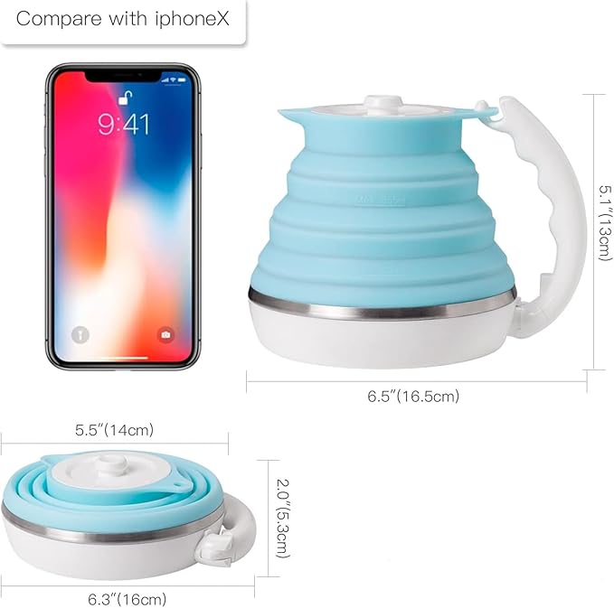 Foldable Electric Travel Kettle, Dual Voltage Portable Electric Kettle, Collpasible Electric Kettle, Food Grade Silicone Tea Kettle, Suitable for 110V & 220V