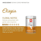 illy Arabica Selections Ethiopia Whole Bean Coffee, 100% Arabica Bean Single Origin Coffee, Light Roast with Notes of Jasmine, All-Natural, No Preservatives, 8.8 Ounce Can (Pack of 1)