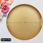 Round Gold Decorative Serving Tray with Handles, 13” Versatile Ottoman Tray for Coffee Table, Entertaining, Outdoor Patio, Living Room