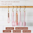 Rose Gold And Pink Kitchen Utensil Small Five-Piece Set Mini Silicone Kids Kitchen Tools Whisk Spatula Tongs Spoon And Slotted Spatula(Kids Baking Supplies)