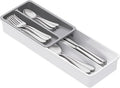 Lifewit Compact Silverware Organizer for Kitchen Drawer, Narrow Flatware Tray Holder, Plastic Cutlery Spoons, Forks and Knives Storage, White&Gray, 1 Pack