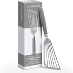 Misen Fish Stainless Steel Spatula - Slotted Turner for Cooking - Perfect for Frying - Heat Resistant - Dishwasher Safe -1mm Thick Flexible Flipper - Soft Silicone Grip Handle for Easy Use