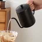Pour Over Coffee Kettle, 12oz Stainless Steel Gooseneck Spout Pour Over Coffee Kettle Long Narrow Drip Spout Coffee Tea Pots for Pour Over Coffee, Home Brewing, Camping (12oz, Black with Lid)