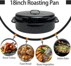 Turkey Roaster Pan 18in Roasting Pan With Lid Enamel Carbon Steel Roaster Pot with 16in Inner Diameter,18 pound large capacity Resistance up 900°F Oval Cookware