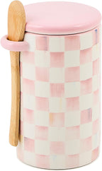 MACKENZIE-CHILDS Ceramic Farmhouse Canister, Kitchen Storage Container with Lid, Pink-and-White Rosy Check