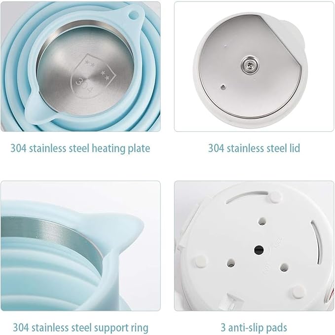 Foldable Electric Travel Kettle, Dual Voltage Portable Electric Kettle, Collpasible Electric Kettle, Food Grade Silicone Tea Kettle, Suitable for 110V & 220V