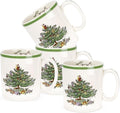 Spode Christmas Tree Mugs Set of 4 – Iconic Tree Pattern, Holiday Beverage Mugs with 9 oz Capacity – Dishwasher Safe, Festive Hot-Drink Cups in Durable Stoneware for Cocoa, Tea & Coffee