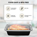 Klex 32 Oz, 150 Sets Meal Prep Containers with Airtight Lids, BPA Free, Reusable Plastic Food Container, 32 oz, Rectangular, Black/Clear, 150 Sets