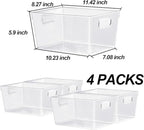 4pcs Clear Storage Bins Clear Storage Containers for Kitchen Pantry Organization, Organizing Bins with Built in Handles, Cabinet Organizers