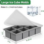 Ice Cube Tray for Freezer,2 Pack Large Ice Cube Molds for Whiskey,2Inch Square Ice Cube Tray,Easy-Release Ice Mold,16 Giant Ice Cubes for Bourbon Cocktail(Grey)