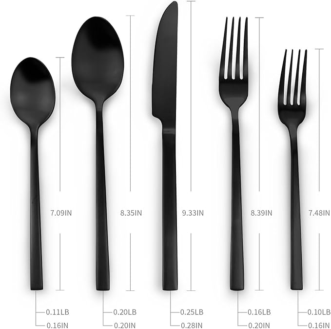 Stainless Steel Flatware Set Hand Forged 18/10 Silverware Set Matte Black Cutlery Set with Cuboid Handle Matte Finished 20 Pieces Home Event Use Wedding Housewarming Gift Service for 4