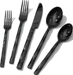 KINGSTONE Black Silverware Set, Luxury 40 Piece Flatware Set for, 18/10 Stainless Steel Cutlery Set with Diamond Cut Pattern for Kitchen, Home, Wedding, Party, Mirror Polished and Dishwasher Safe