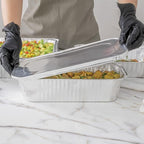 Restaurantware-LIDS ONLY: Foil Lux Foil Pan Lids Pack of 25 Oven-Ready Aluminium Tray Covers - Pans Sold Separately, Fits 1/3 Third-Size Steam Table, Foldable Edges, Freezable, Silver, Disposable