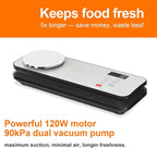 Vacuum Sealer for Food, 90kPA Powerful Food Saver Vacuum Sealer Machine with Digital Kitchen Scale, 12-in-1 Food Vacuum Sealer with Dry & Moist Food Modes, 10 pcs & 1 Roll Vacuum Bags, Starter Kits