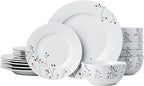 Amazon Basics Dinnerware Set, Microwave and Dishwasher Safe, Service for 6, 18-Piece Complete Kitchen, Plates, Dishes, Bowls, Branches
