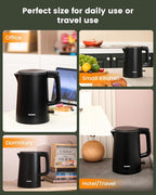 Electric Kettle Small for Tea & Coffee, 0.8L (27OZ) Double Wall Stainless Steel Hot Water Boiler, Fast Boiling Water Heater & Teapot with Auto Shut-Off, Boil-Dry Protection