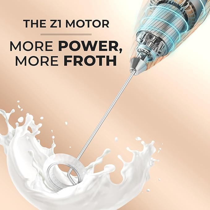 Zulay Kitchen Powerful Milk Frother Wand - Ultra Fast Handheld Drink Mixer - Electric Whisk Foam Maker for Coffee, Lattes, Cappuccino, Matcha & Creamer