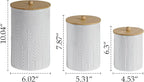Kitchen Canister Set of 3 Tea Coffee Sugar Containers with Airtight Bamboo Lids Food Flour Storage for Countertop Metal White Ear of Wheat Pattern Embossed Farmhouse Decor