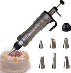 Dessert Decorating Piping Syringe Set Cake Decorating Tool Cookie Gun Press,Icing Decoration Gun,Frosting Piping Kit 6 Piping Icing Nozzles for Baking,Decorating Cupcake,Deviled Eggs (Silver & Black)