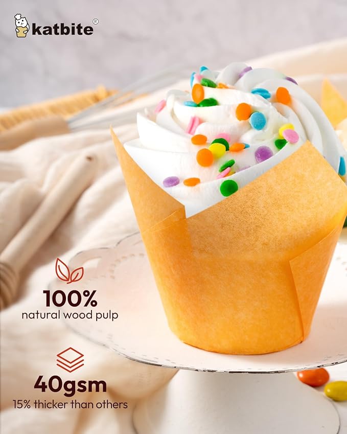 Katbite Tulip Cupcake Liners 200PCS, Muffin Liners Baking Cups, Cupcake Wrapper for Party, Wedding, Birthday