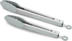 2 Pack Warm Grey Kitchen Tongs, Premium Silicone BPA Free Non-Stick Stainless Steel BBQ Cooking Grilling Locking Food Tongs, 9-Inch & 12-Inch