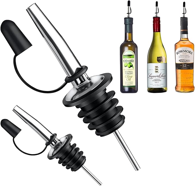 Pafusen 12 Pack Liquor Pour Spout With Dust Caps - Bottle Pourers for Alcohol, Olive Oil - Speed Pourers, Bar Bartender Accessories