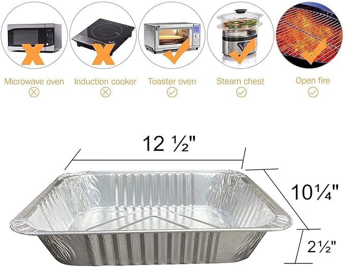 9x13 Aluminum Pans - (30Pack) Disposable Foil Pans, Half Size Deep Steam Table Pans Extra Thick for Baking, Cooking, Roasting, Heating, Serving & Lining Steam-Table Trays