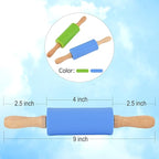 Mini Silicone Rolling Pin for Kids, Non-stick Surface Wood Handle, 9 Inch 1 Pack Rose Red