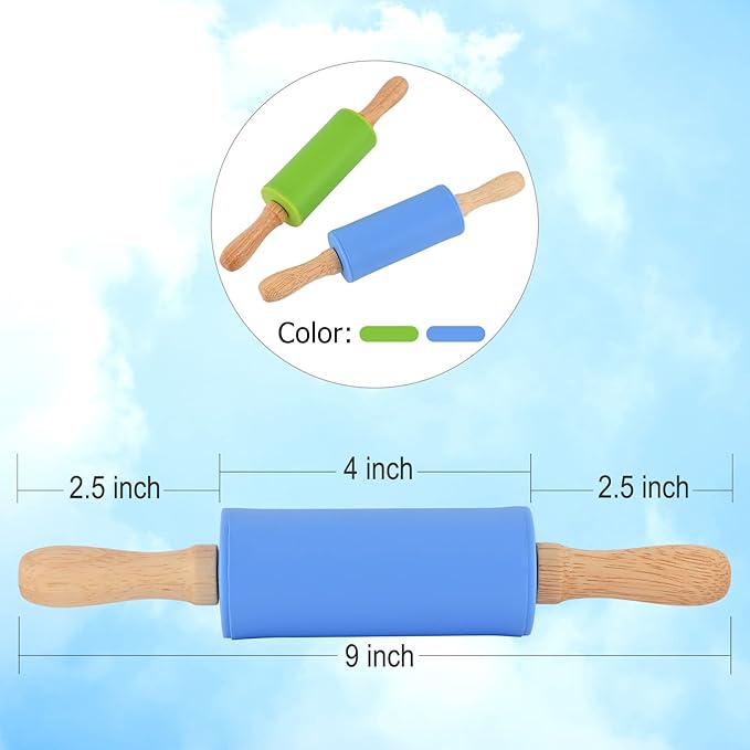 Mini Silicone Rolling Pin for Kids, Non-stick Surface Wood Handle, 9 Inch 8 Pack
