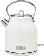 Haden Heritage 1.7 Liter Stainless Steel Electric Kettle, Hot Water Kettle with 360-Degree Base and Auto Shutoff, Ivory & Chrome