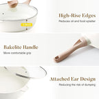 Kordisen Nonstick Ceramic Deep Frying Pan, 10 Inch Non Toxic Skillet with Lid, Healthy Jumbo Cooker, Saute Pan for Cooking, Induction Cookware, PFOA & PFAS Free (Cream)