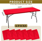 6 Pack Stretch Fabric Table Top Cap Cover, fits 6' Tables, Spandex Table Covers Washable Elastic Universal Rectangle Tablecloth Protector for Indoor Outdoor Party Picnic Wedding, Red, 30" W x 72" L