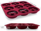 Large Silicone Donut Pan for Baking, 9 Cavity Non-Stick Food Grade Silicone Donut Molds, Doughnut Pan and Bagel Pans for Baking & Kitchen, BPA Free 11.2 x 11.1 Inches, Dishwasher Safe - Claret Red