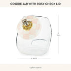 MACKENZIE-CHILDS Cookie Jar with Enamel Lid, Large Glass Treat Jar or Kitchen Jar, 1-Gallon Capacity, Pink-and-White Rosy Check