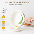 Kordisen Nonstick Ceramic Deep Frying Pan, 10 Inch Non Toxic Skillet with Lid, Healthy Jumbo Cooker, Saute Pan for Cooking, Induction Cookware, PFOA & PFAS Free (Cream)