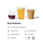 TOSSWARE NATURAL Arc - Plant Based Cups 16 oz - Plastic Alternative Cups for Parties, Bachelorettes, Weddings - Recyclable Clear Cold Cups - Set of 1000