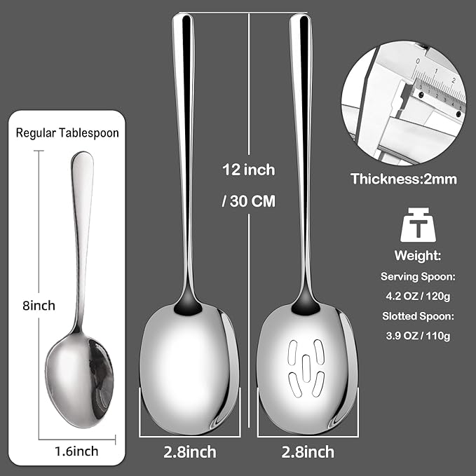 SOLEADER Extra Large Slotted Spoons for Cooking,12 Inch Stainless Steel Slotted Spoon, Slotted Cooking Spoon,Serving Spoon,Buffet Serving Utensils,Spoons Silverware,Pack of 6