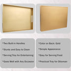 Gold Serving Tray for Coffee Table, Rectangular Plastic Decorative Tray with Handles for Entertaining, Outdoor Patio, Living Room, Ottoman, Bathroom Counter, 11.8”*15.7”*1.6”