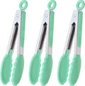 Mini Tongs with Silicone Tips 7 Inches Silicone Cooking Tongs, Set of 3 (Mint)