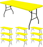 10 Pack Fitted Tablecloth for 8 Foot Rectangle Tables, Yellow Elastic Outdoor Picnic Table Cover, Washable Stretch Folding Table Cloths 8 ft for Camping Party Patio Kitchen Banquet, 30" W x 96" L