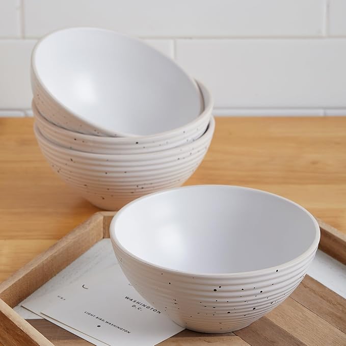 Stone Lain Lauren Modern Stoneware 32-piece Round Dinnerware Set, Plates and Bowls Set, Dish set for 8, Off White