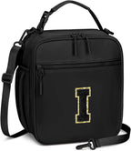 Initial Insulated Lunch Bag for Boys Kids, Back to School Gift, Reusable Leak-proof Lunch Box with Adjustable Strap for School Daycare Travel Picnic（Black，I）