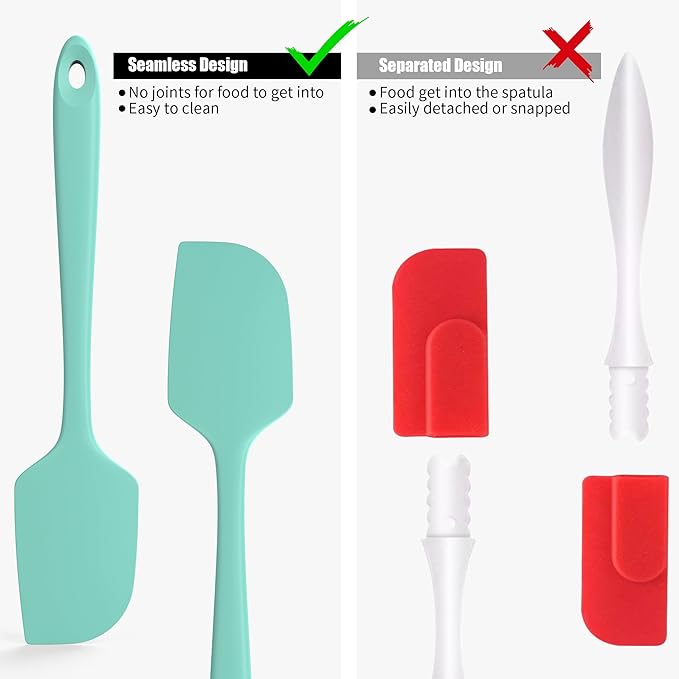 4-Piece Silicone Spatula Scrapers: Doosu 600°F Heat Resistant Food Grade Kitchen BPA Free Rubber Baking Cooking Tool Nonstick Utensil Set for Mixing, Scraping, Folding, Stirring, Serving (Aqua Sky)