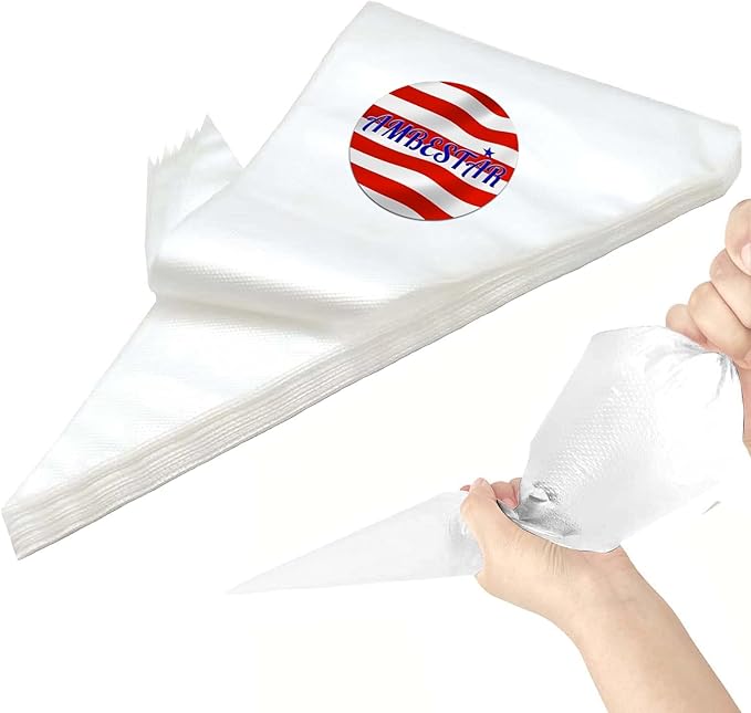 16-Inch 100 Pieces Icing Bags Heavy Duty, AMBESTAR Thick Anti-Burst Disposable Decorating Bags for all Size Tips Couplers and Baking Cookies Candy Supplies Kits, Large Cake Decorating Tools