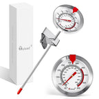 Candy Thermometer Waterproof IP67 - Oil Thermometer for Frying with Clips - 9" Side of Pot Thermometer Deep Fry for Oil Candy Candle BBQ - Silver