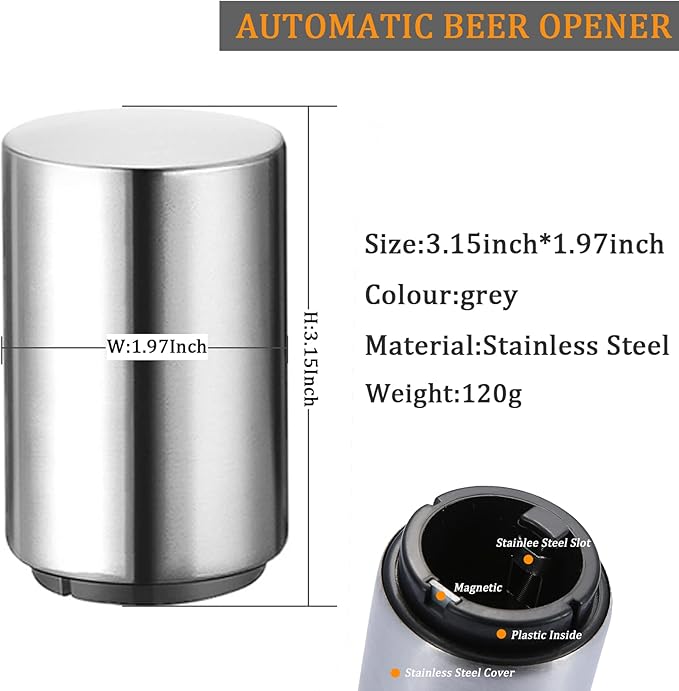Portable Push Down Magnetic Beer Bottle Openers (8 Packs), No Damage to Caps, Quick to Open, Automatic Stainless Steel Pop the Top Cap Opener for Home Bar Camping and Traveling, Bartender Opening Tool
