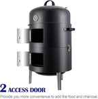 Realcook Vertical Charcoal Smoker Grill: Premium Meat BBQ Smokers with Thermometer - Charcoal Barbecue Grill Combo for Patio Backyard Grilling Outdoor Cooking Tailgating