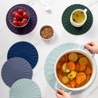 Heat-Resistant Silicone Trivet Mats, Non-Slip Hot Plate Holder for Kitchen Countertops & Dining Table, Reusable Pot Holder Pad with Secure Grip, Dishwasher Safe (Sea Sky Blue, Diameter: 18cm/7.09")