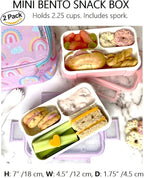 Kids Glitter Snack Container - Mini Bento Lunch-Box, Small Leakproof Container Boxes for Toddlers Girls Snacks Lunches, 3 Compartment - School Daycare Portion Containers, Pink Purple Sparkle Set of 2