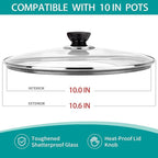 10 Inch Pan Lid, Universal Replacement Pot Lid for Frying Pans, Cast Iron Skillets, Tempered Glass Pan Cover with Steam Vent
